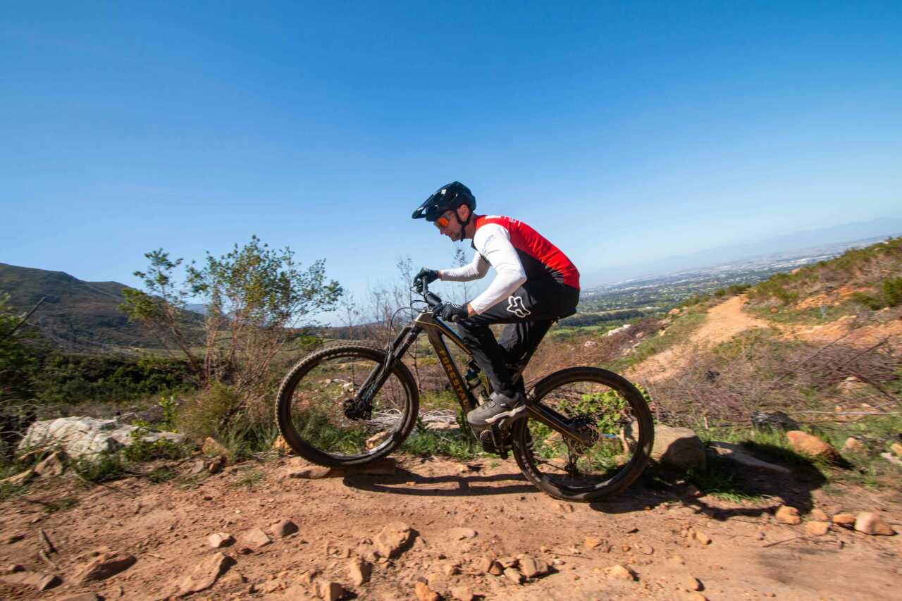 forestal siryon pedal-assist enduro mountain bike as reviewed by myles kelsey of bike network shot in tokai mtb in cape town south africa
