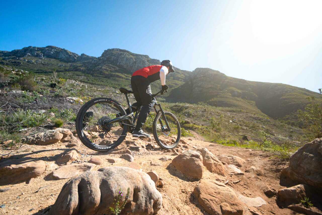 forestal siryon pedal-assist enduro mountain bike as reviewed by myles kelsey of bike network shot in tokai mtb in cape town south africa