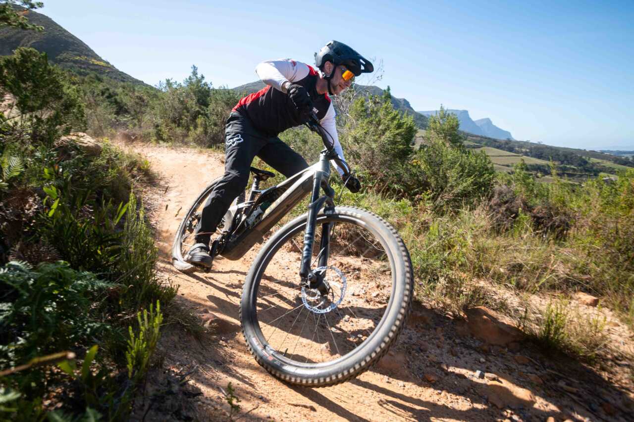 forestal siryon pedal-assist enduro mountain bike as reviewed by myles kelsey of bike network shot in tokai mtb in cape town south africa