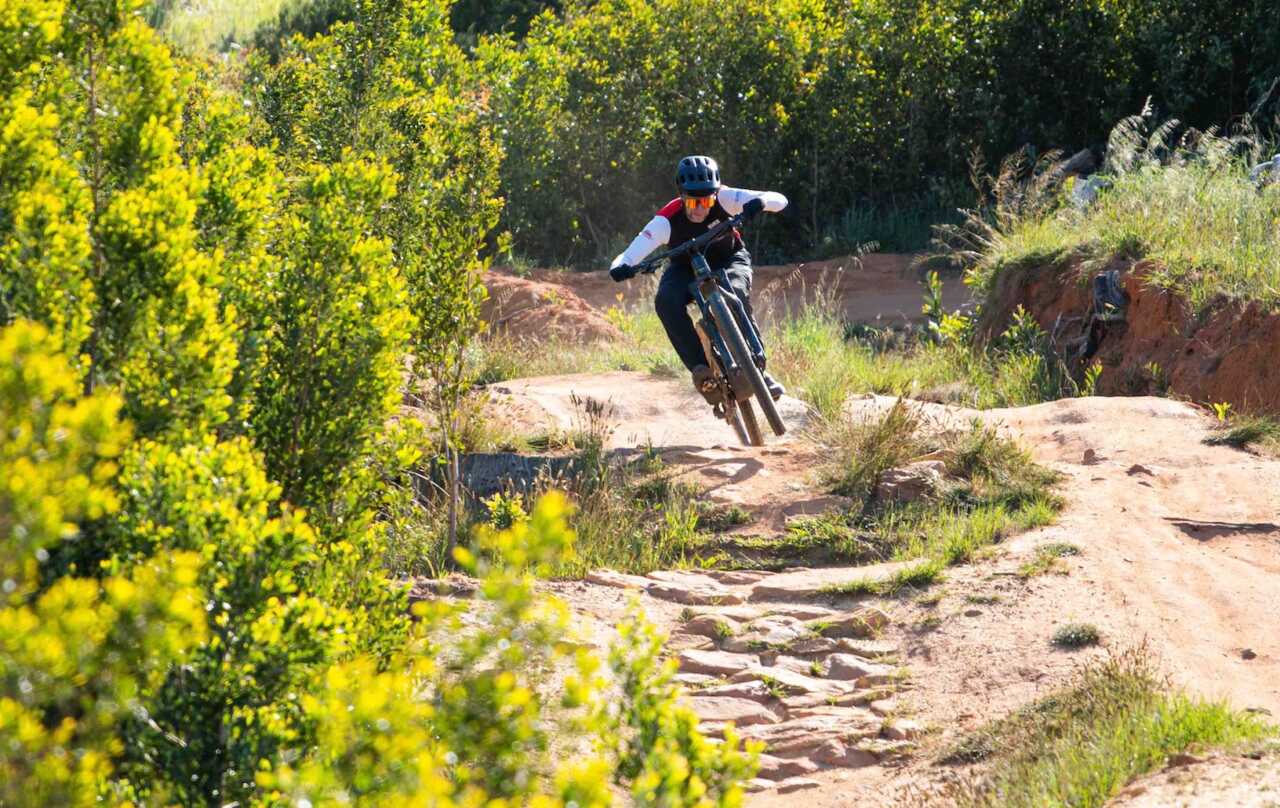 forestal siryon pedal-assist enduro mountain bike as reviewed by myles kelsey of bike network shot in tokai mtb in cape town south africa