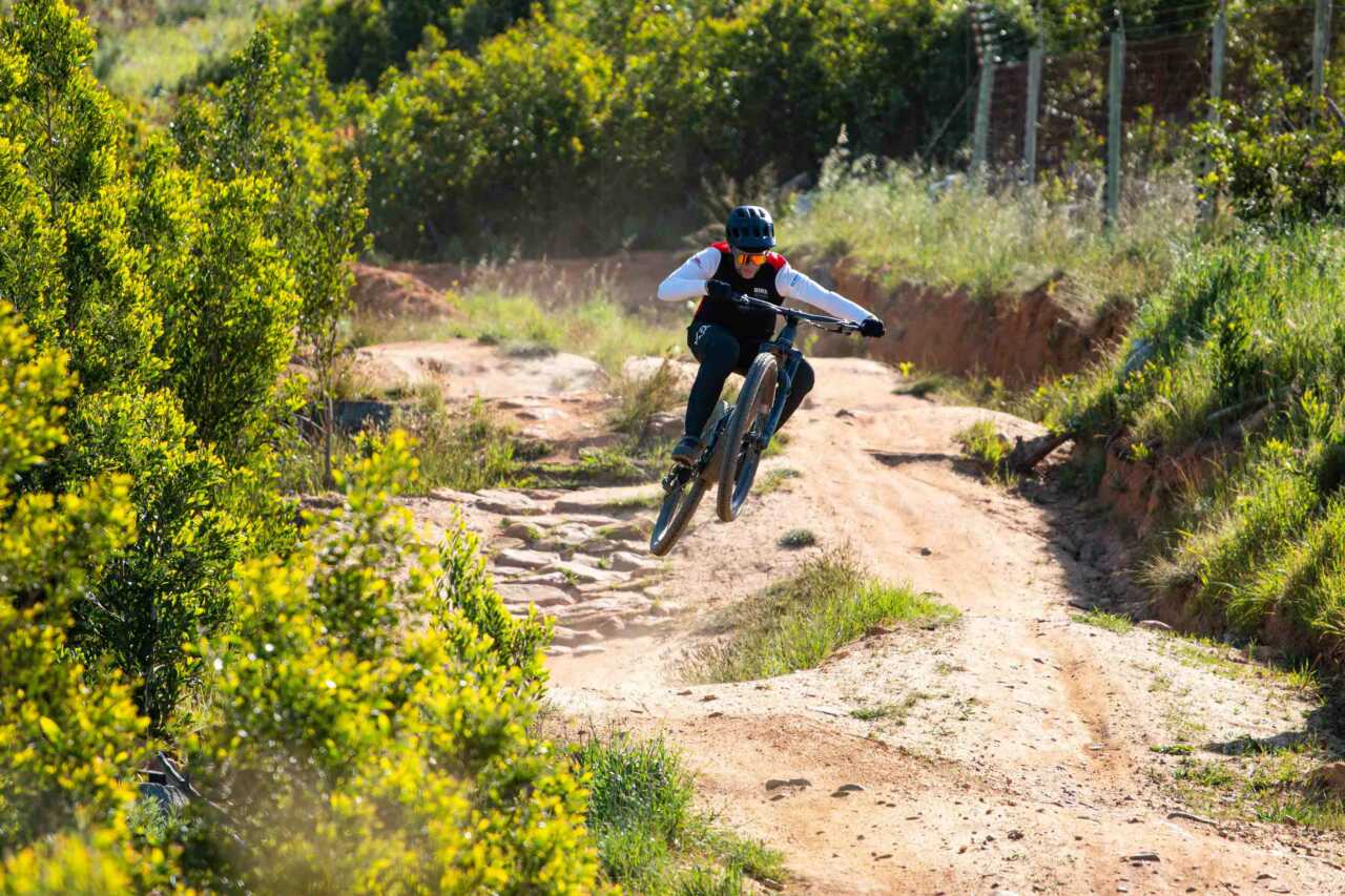 forestal siryon pedal-assist enduro mountain bike as reviewed by myles kelsey of bike network shot in tokai mtb in cape town south africa