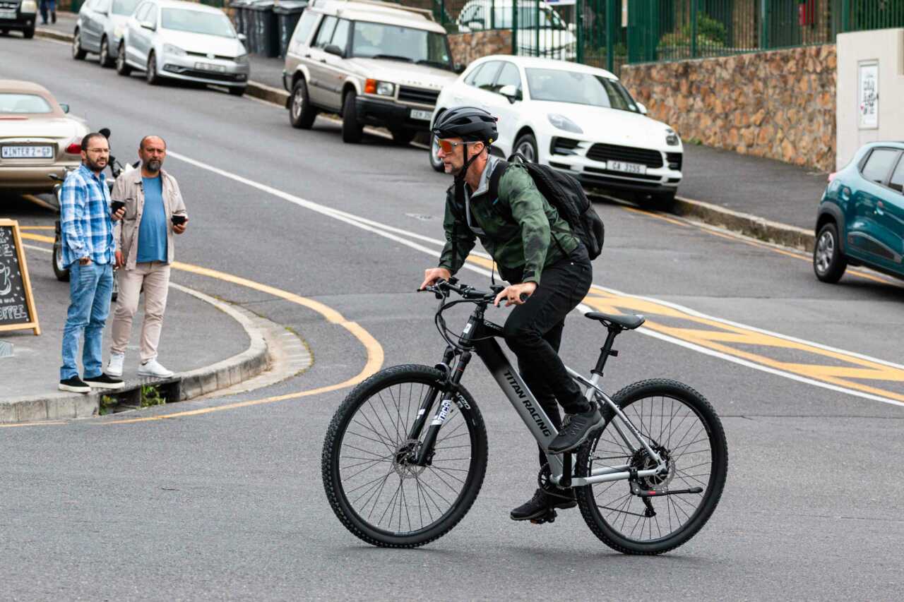 myles kelsey of bike network rides and reviews the titan racing charge e two electronic-assist electric mountain bike in cape town south africa