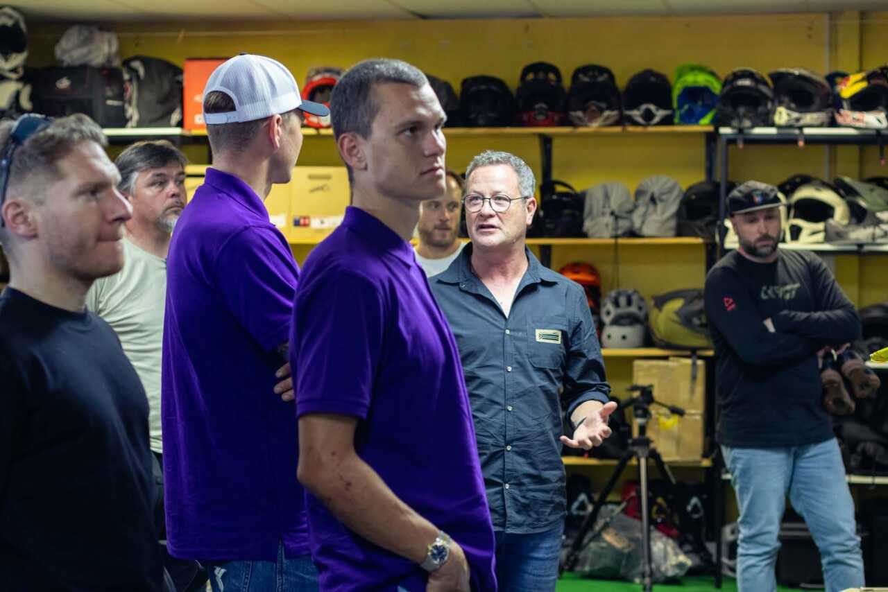 cape town, south africa 3 april 2023 | georg egger and lukas baum of speed company racing visit the leatt lab 