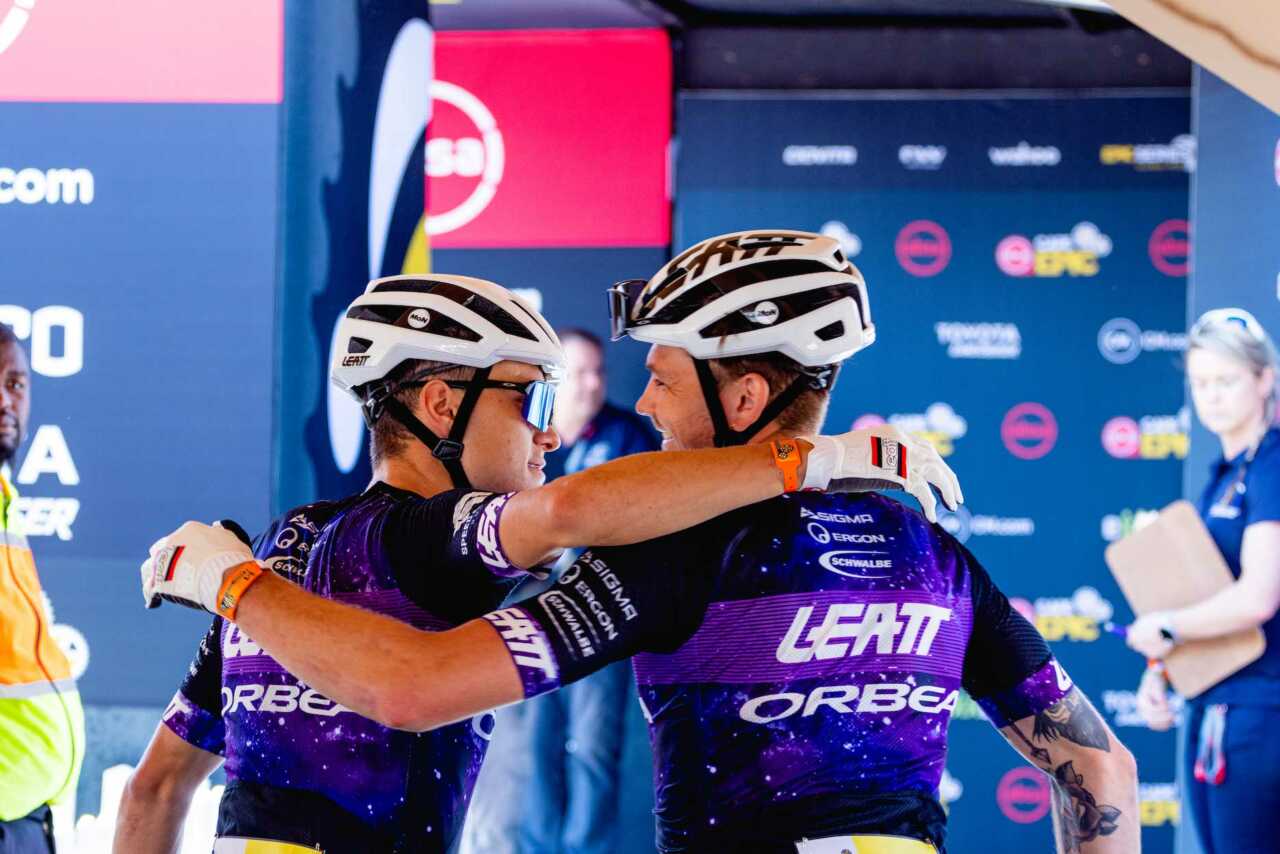 cape town, south africa 3 april 2023 | georg egger and lukas baum of speed company racing visit the leatt lab 